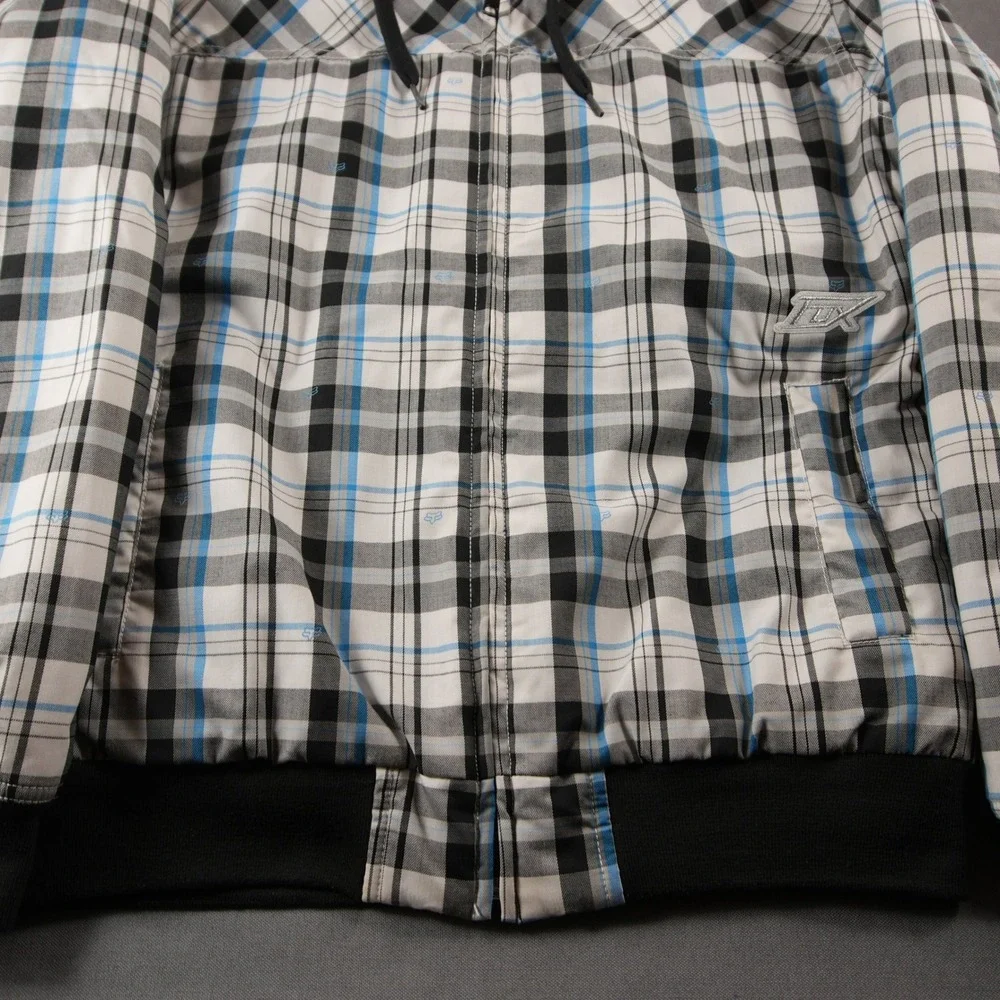 VTG Y2K Fox Racing Plaid Skate BMX Hooded Insulated Men Jacket L Snow Sport Snow